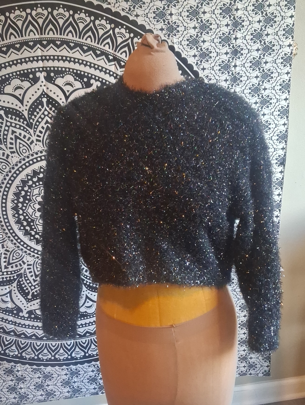 art class Black Metallic Sparkle Cropped Sweater